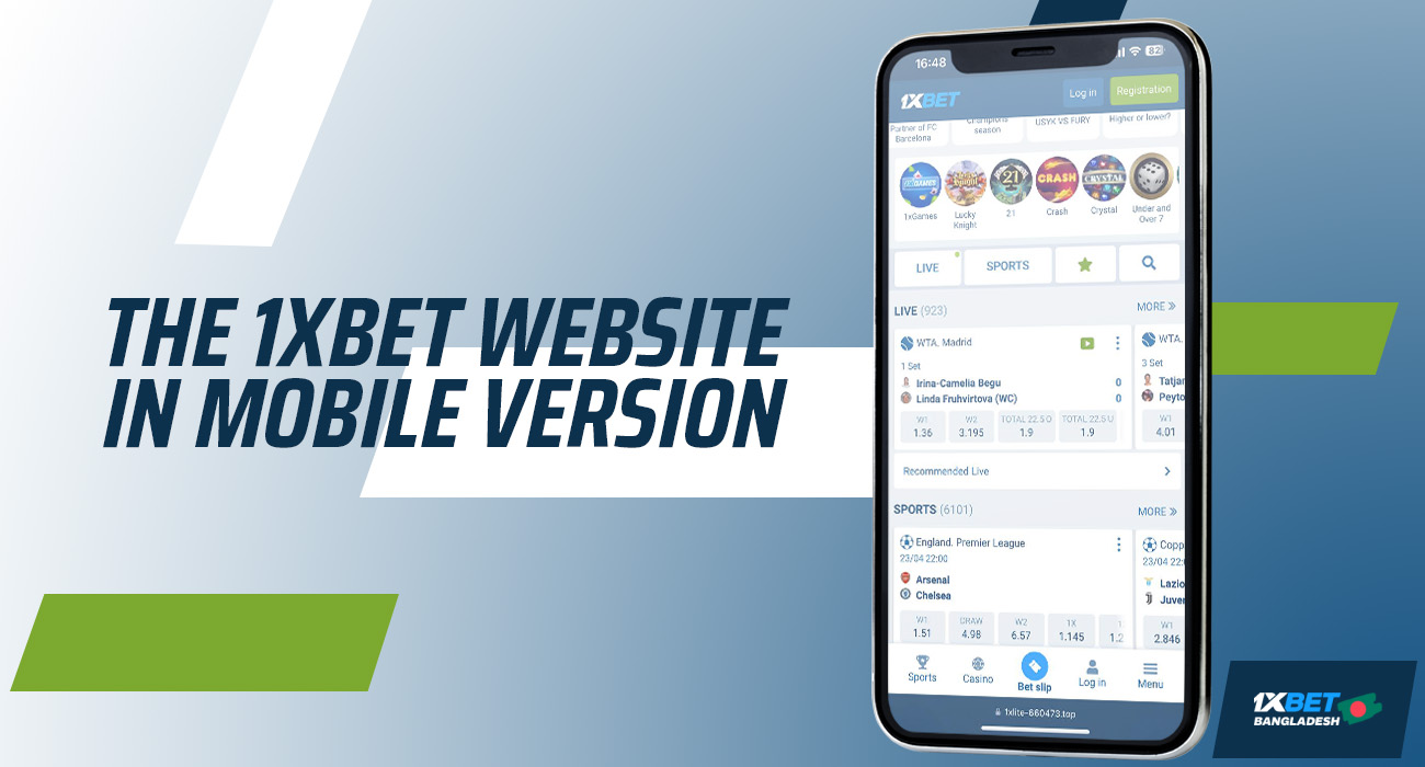 Mobile version of 1xbet website